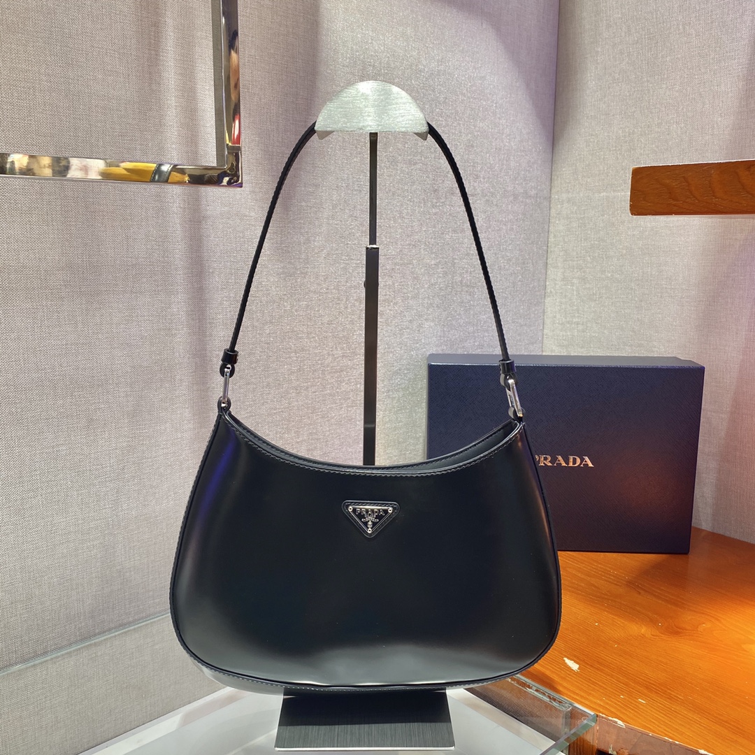 Prada Cleo Brushed Leather Shoulder Bag Black 1BC499